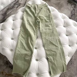 pacsun, Light green corduroy zip up high waisted jeans. fringe and the bottem.
